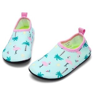 Girls slip on water shoes Pink & Blue Water Shoes with Flamingo Design size 5/6